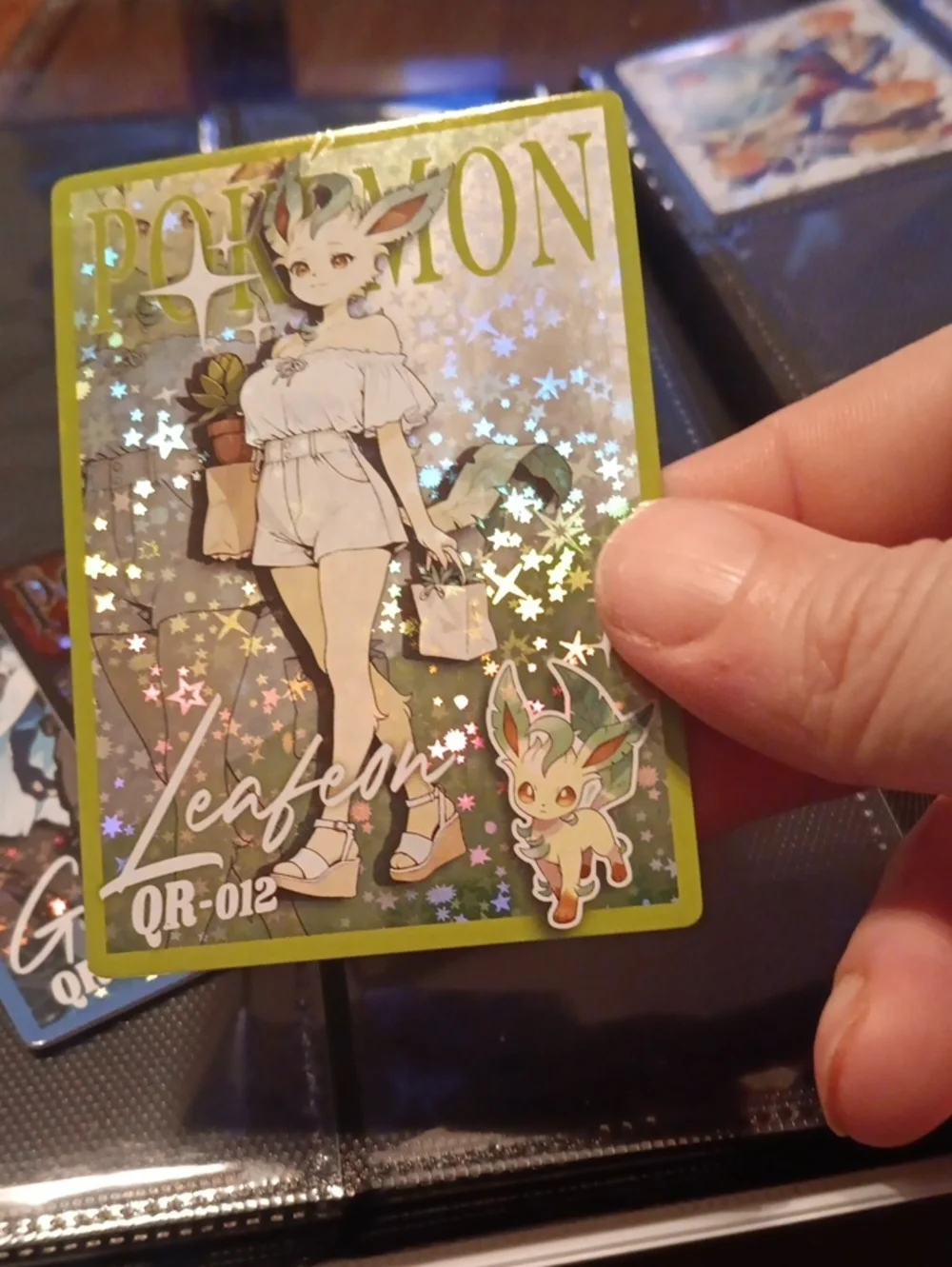 Pokemon Leafeon Holographic Card - Green & White